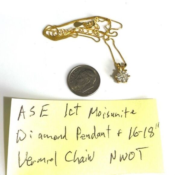 ASE#3 Stunning 1ct Moissanite Diamond & Gold Vermeil Necklace - Picture 16 of 16